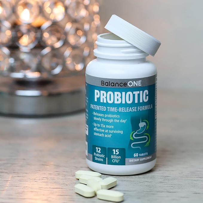 Probiotic, Daily Probiotics for Women & Men, Shelf Stable, 15 Billion CFUs with Prebiotics, 12 Strains, Lactobacillus Plantarum Acidophilus & Paracasei, 60 Time-Release Tablets