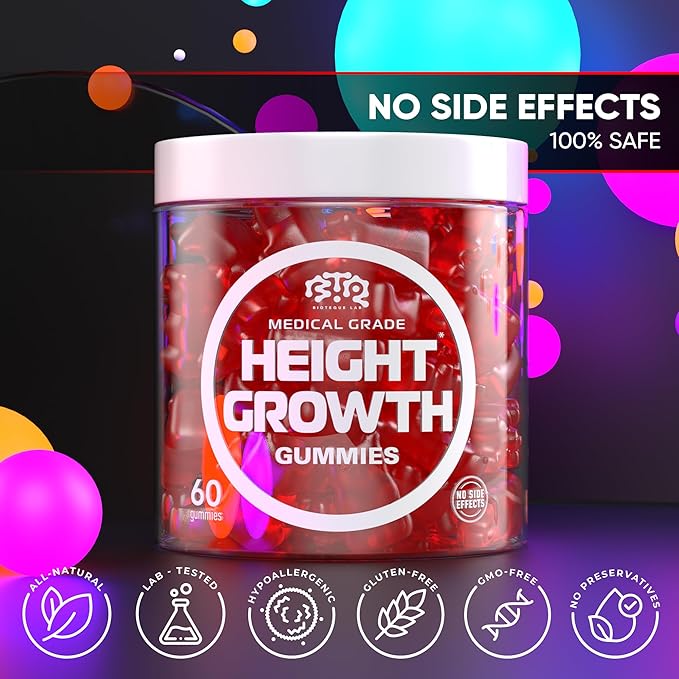 Height Growth Increase Gummies Vitamins, Grow Tall Supplement, Calcium, Magnesium, Zinc, Ashwagandha, Glucosamine Multivitamin for Teens, Kids, Adults