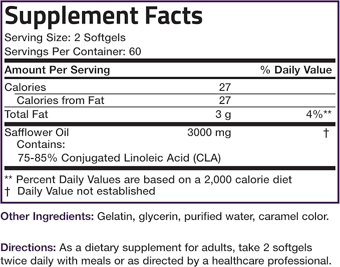 Bronson CLA 3000 Extra High Potency Supports Healthy Weight Management Lean Muscle Mass Non-Stimulating Conjugated Linoleic Acid 120 Softgels