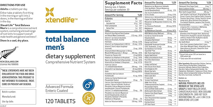 Xtendlife Total Balance Men's Standard Dietary Supplement, 30 Day Supply (120 Count)
