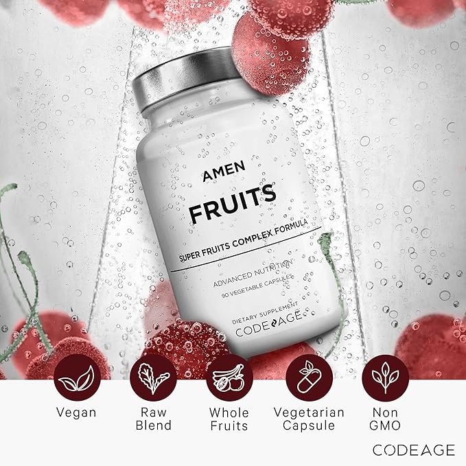Amen Fruits, Daily Fruits Vitamins Supplements, Over 20 Whole Fruit Extracts - Raw Multivitamin, Berries, Antioxidant Polyphenols Superfood & Flavonoids - Tropical Fruits - Non-GMO - 90 Capsules