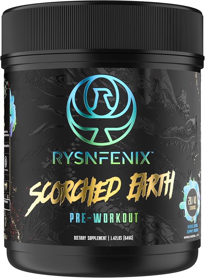 Scorched Earth Pre Workout Powder - Energy & Focus with Dual-Source Caffeine, Nootropics | Pumps from Citrulline, Beta Alanine, Nitrosigine®, GlycerPump™ - Sour Gummy Worm
