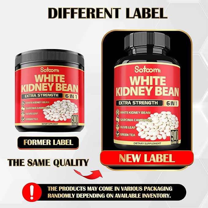 6 in 1 White Kidney Bean Extract Capsules -90 Capsules -3 Month Supply - Extra Blend with Olive Leaf, Green Coffee Bean & Green Tea - Support Carb Scale Down