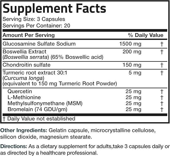 Bronson Glucosamine Chondroitin Turmeric & MSM Advanced Joint & Cartilage Formula, Supports Healthy Joints, Mobility & Cartilage - Non-GMO, 60 Capsules