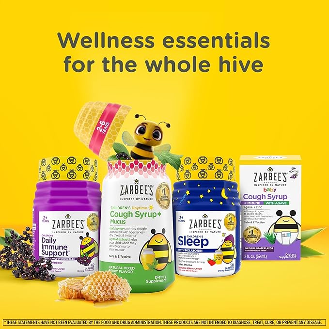 Zarbee's Children's Daily Immune Support Gummies with Real Elderberry + Vitamins A, C, D, E & Zinc to Help Promote a Healthy Immune System, No Artificial Flavors, Gluten-Free, 42 ct