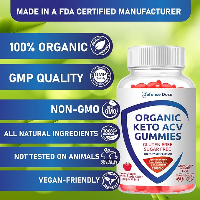Organic Keto ACV Gummy Advanced Weight Loss - Gluten & Sugar Free Pro Active Rapid Belly Fat Burner Apple Cider Vinegar Diet Supplement for Women Men (1200MG) (2 Packs)