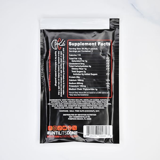 Devotion Nutrition Protein Powder Blend | Gluten Free, Keto Friendly, No Added Sugars | 1g MCT | 20g Whey & Micellar Protein | 12 Count Packets (Salted Caramel Cone)