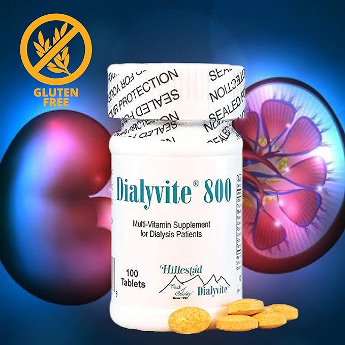 Hillestad Labs Dialyvite 800 Multi-Vitamin Supplement for Dialysis Patients, 100 Tablets, Yellow, Original