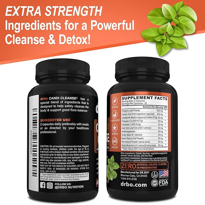 Candi Cleanse Support Supplement Pills - Anti Overgrowth Supplements for Women & Men - Extra Strength Balance Control Probiotic Complex Cleanser - Natural Oral Herbal Oregano & Caprylic Acid Capsules