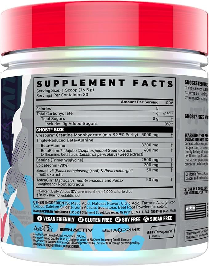 GHOST Size Muscle Builder Dietary Supplement with Creatine Monohydrate - Pink Lemonade, 30 Servings - Muscle Growth & Strength Building for Men & Women - Betaine, Beta-Alanine - Free of Sugar & Gluten