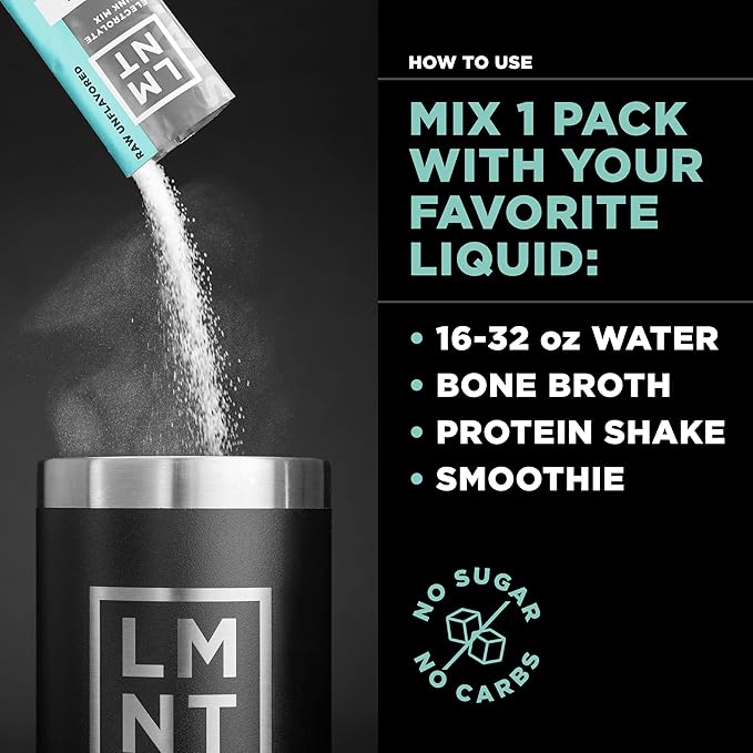 LMNT Zero Sugar Electrolytes - Raw Unflavored Salt | Drink Mix | 30-Count