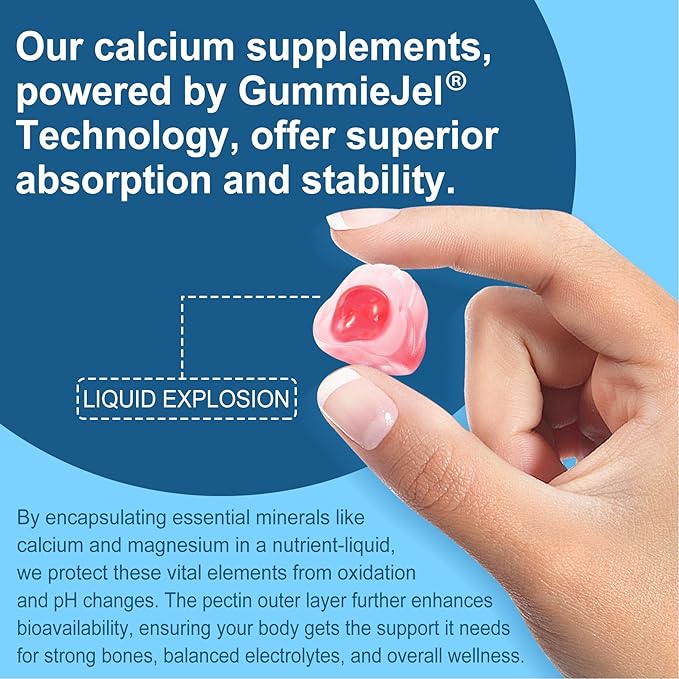 Sugar Free Calcium Citrate Gummies 1000mg with Vitamin D3, Ultimate Absorption Calcium Supplement for Women Men, Plus Magnesium, Potassium, Zinc, B6 for Bones, Muscle & Immune Health, 2Pack