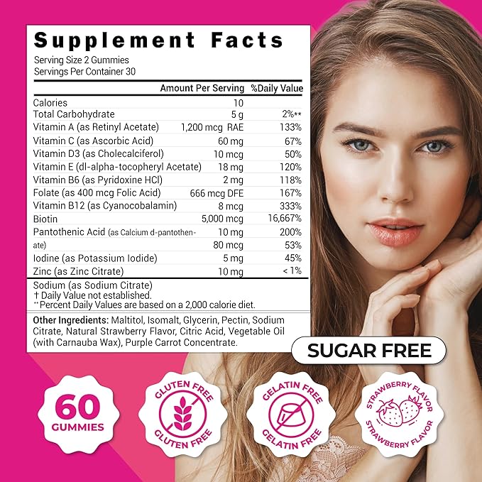 ZENZSUAL Hair, Skin and Nails Gummies – Multivitamin with Biotin, Vitamin C, B12 and Zinc – Vegan Supplement and Sugar Free (60 Gummies)