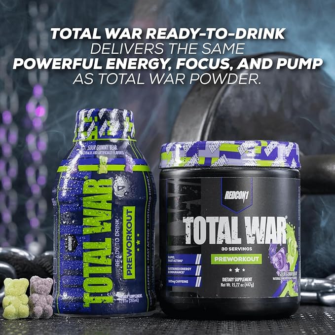 REDCON1 Total War Ready to Drink Preworkout, Baja Bomb - 350mg of Fast Acting RTD Caffeine - Beta Alanine + Citrulline Malate for Increased Pump (12 Workout Drinks)