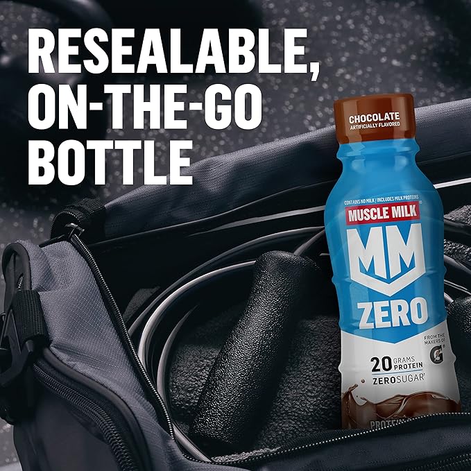 Muscle Milk Zero Protein Shake, Chocolate,20g Protein, Zero Sugar, 100 Calories, Calcium, Vitamins A, C & D, 4g Fiber, Energizing Snack, Workout Recovery, Packaging May Vary,11.16 Fl Oz (Pack of 12)