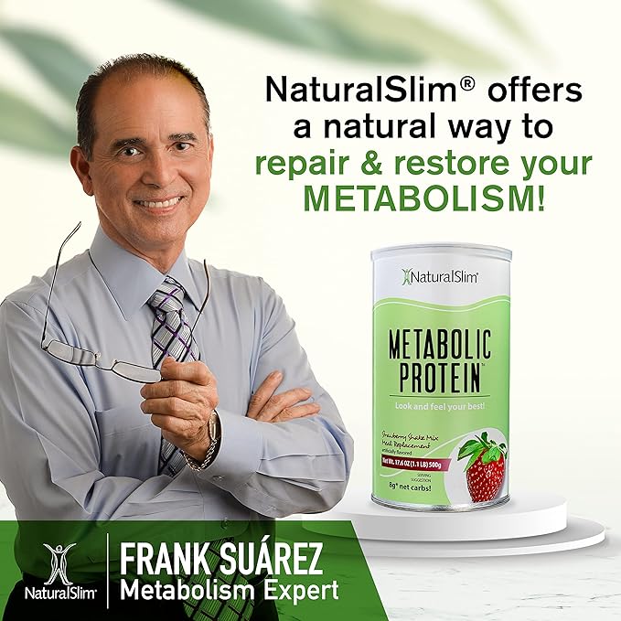 NaturalSlim Metabolic Whey Protein Powder Strawberry – Low Carb, Meal Replacement Shake w/Vitamins, Minerals & Amino Acid L-Glutamine | Great Taste And Very Filling Protein Shake, 10 Servings, 17.6oz