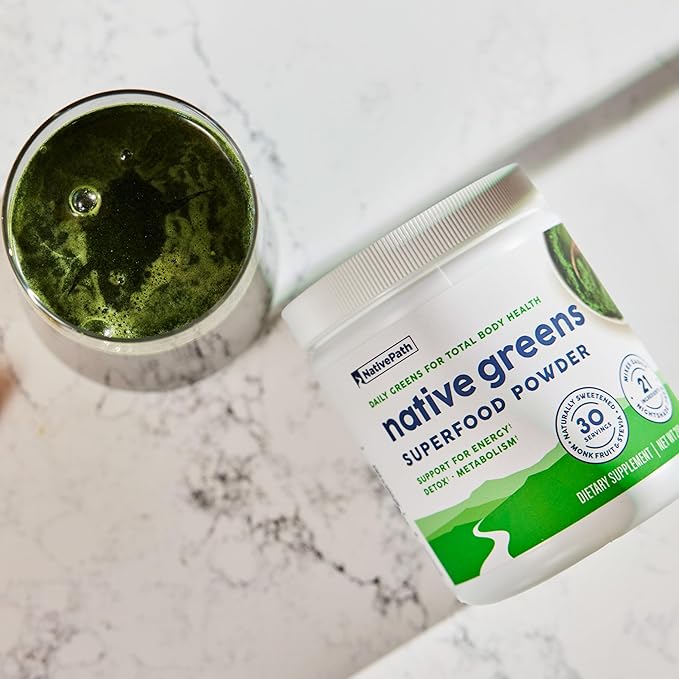 NativePath Native Greens Superfood Powder - Daily Super Greens Powder with Organic Greens and Superfoods to Support Detox, Thyroid, and Gut Health for Energy and Positive Body Changes, 30 Servings
