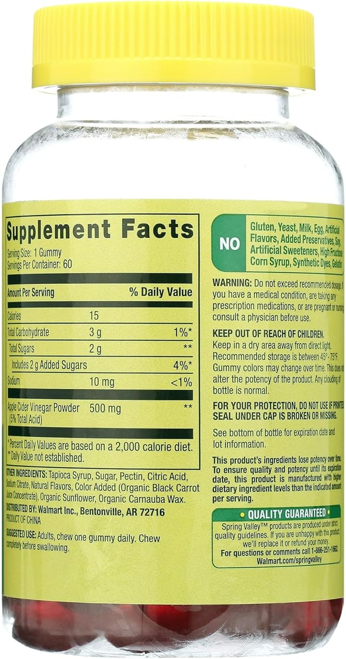 Spring Valley Apple Cider Vinegar Gummies- 500 mg 60 Ct (Pack 1), Boxed by Fusion Shop Store