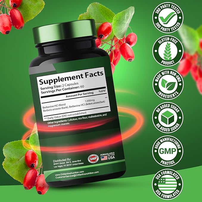 Potent 1200mg Berberine Supplement | 120 Capsules | Berberine HCL For Glucose Metabolism | Supports Healthy Weight Management, Healthy Immune System | Improves Cardiovascular & Gastrointestinal Health