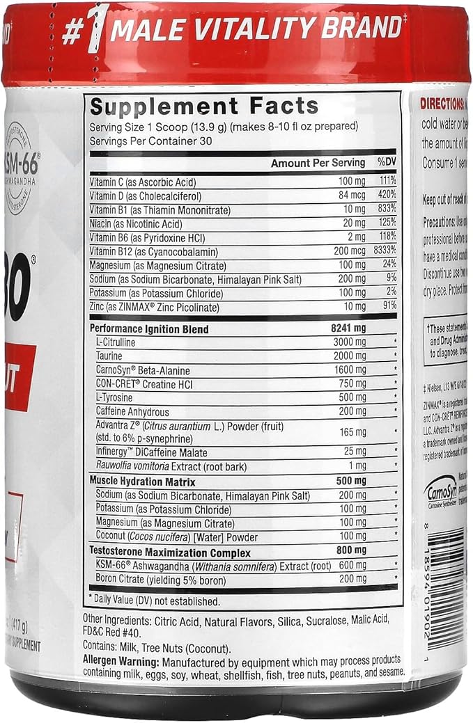 FORCE FACTOR Test X180 Pre-Workout Powder & Energy Supplement, Boost Focus & Endurance, Build Muscle & Strength, Nitric Oxide Supplement with Ashwagandaha & L-Citrulline, Fruit Punch, 30 Servings