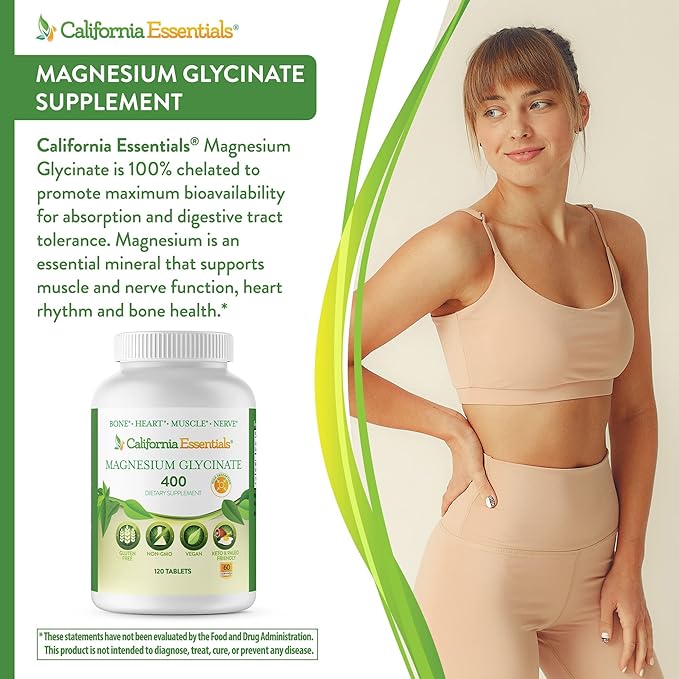 Magnesium Glycinate 400 - Chelated, High Absorption Magnesium for Muscle Relief, Bone & Heart Support -Vegan, Non-GMO, Gluten-Free 120 Tablets (Servings 60, Serving Size (2) 200mg Tablets)