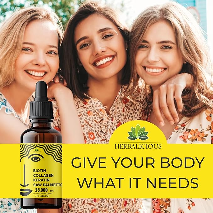 Liquid Biotin Collagen Keratin 4fl oz Liquid Supplements for Women - Comprehensive Formula Hair Skin Nails Supplement with 10000mcg Collagen 5000 mcg Biotin 5000 mcg Keratin 5000 mcg Saw Palmetto