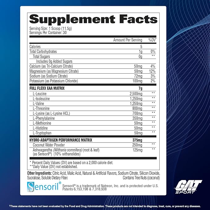 GAT SPORT Flexx EAAs + Hydration, Advanced Essential Amino Acids, 30 Servings (Strawberry Mango)