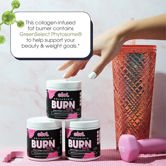Obvi Burn Elite | Supports Metabolism Boost, Energy, and Focus | Supplement with Collagen and Green Tea | Supports Healthy Hair, Skin, Nails, and Joints | 60 Capsules, 30 Servings