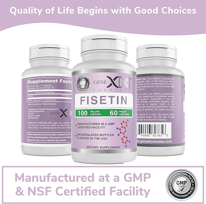 Genex Formulas Fisetin 100mg/Serving (60 Capsules) | Antioxidant That Supports Healthy Aging and Brain Wellness - Non-GMO, Gluten Free, Vegetarian - 2 Month Supply