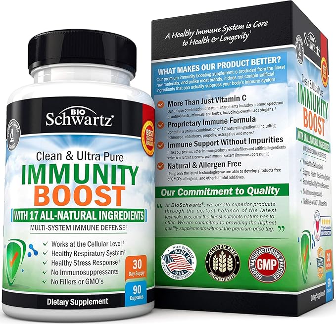 BioSchwartz Immune Support Supplement with Vitamin C 1000mg Zinc Elderberry Extract Ginger Bee Propolis Beta Carotenes, Immunity Boost for Adults, Immune Defense Antioxidant Vitamins, 90 Capsules