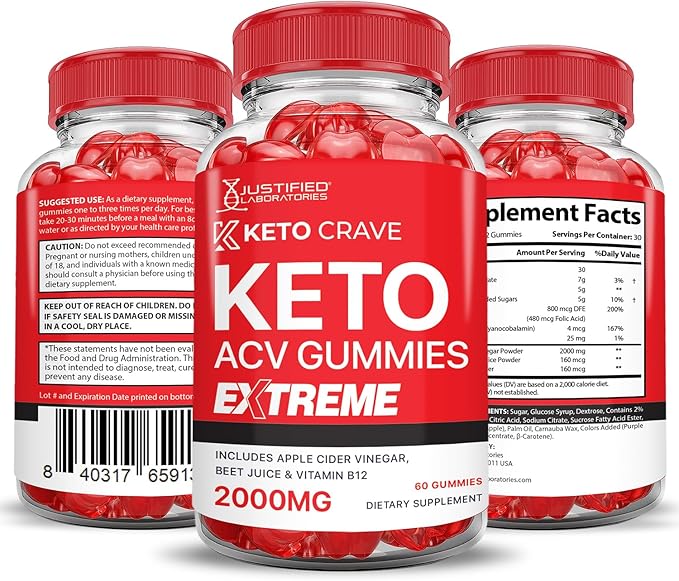 Keto Crave Keto ACV Gummies Extreme 2000MG Keto Crave Keto Gummies Advanced Formula Apple Cider Vinegar with Pomegranate Beet Juice Powder B12 Vegan Non GMO 60 Gummys