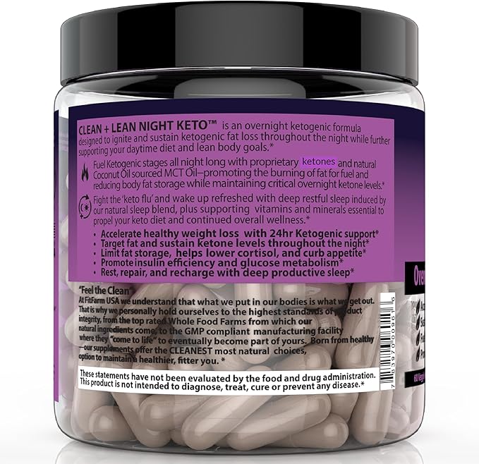 CLEAN+LEAN NIGHT KETO: First Ever Overnight Ketogenic Fat Burner & Sleep Aid | BHB Ketones + MCT Oil Extract + Vitamins & Minerals | 24 HR Diet Sleep Great Lose Weight | All Natural & GF | 60 Caps