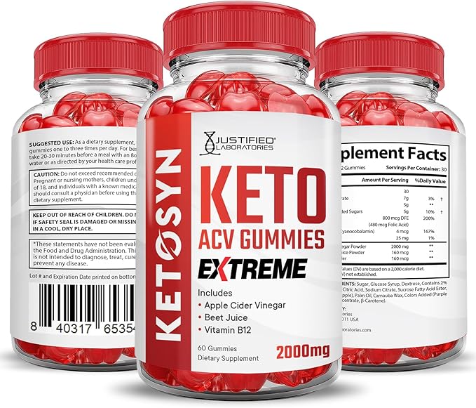 (2 Pack) Ketosyn Keto ACV Gummies Extreme 2000MG Ketosyn Keto Gummies Apple Cider Vinegar Formulated with Pomegranate Beet Juice Powder B12 Vegan Non GMO 120 Gummys