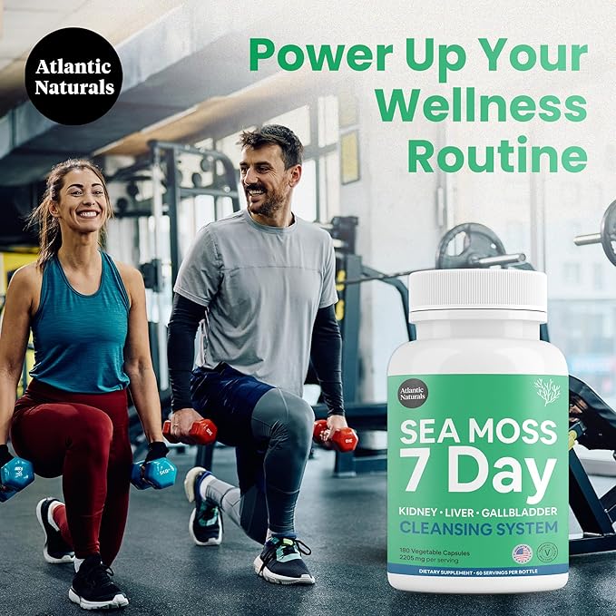 Atlantic Naturals Sea Moss 7 Day Detox Liver, Gallbladder & Kidney Cleanse Capsules- Support with Dandelion Root, Milk Thistle, Burdock Root, Red Clover, Chanca Piedra - 180 Sea Moss Capsules