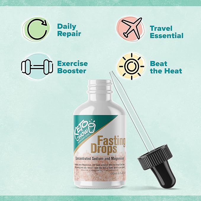 Keto Chow Fasting Drops | Sodium and Ionic Magnesium Fasting Supplement | Intermittent Fasting Mineral Supplements | Electrolyte Replenisher | 120ml Pocket Flask