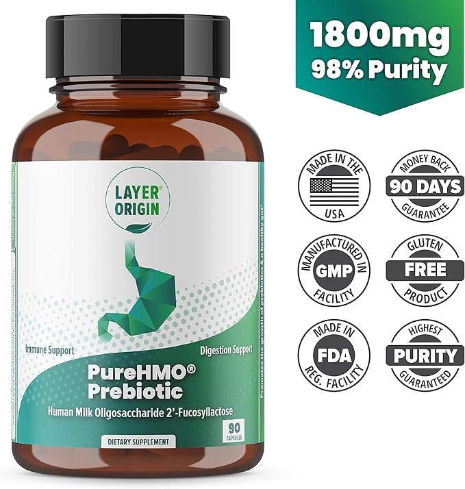 Layer Origin | PureHMO Human Milk Oligosaccharide (HMO 2'-FL) Prebiotic - Feed 180 Billion Probiotics/Serving, 30-Day Supply