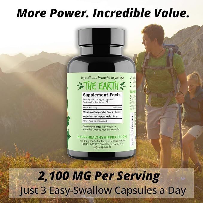 Organic Ashwagandha Capsules 2100mg – Stress Relief Supplement - Extra Strength - 100% Herbal, USDA Organic Ashwagandha Root Powder Extract w/ Black Pepper - Energy, Mood & Cortisol Manager, 90 Ct