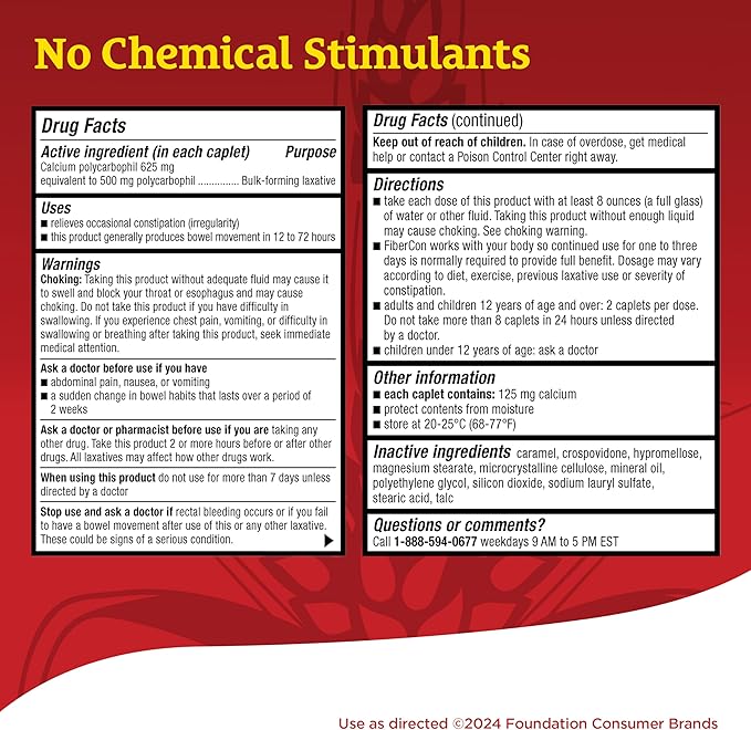 Fibercon (Caplets) Fiber Therapy for Regularity with Calcium Polycarbophil, 140 Count