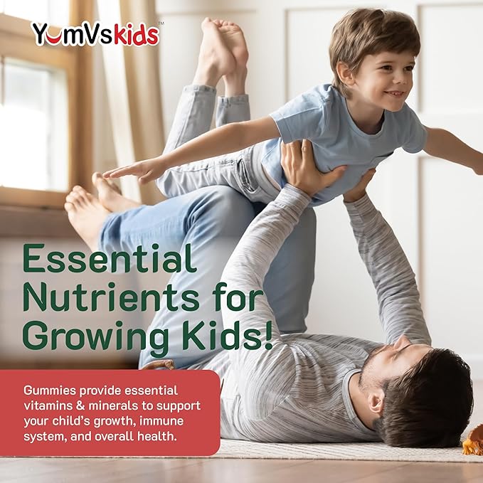 YumVs Kids Multivitamin Gummies - Fruit Flavored Chewable Children's Multivitamin - Kids Vitamins Multivitamin Gummy with 12 Minerals & Vitamins A C D3 E B6 B12 - Kosher Halal Gluten Free (120 Count)