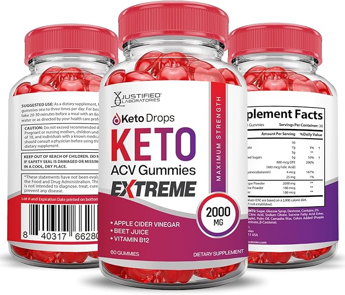 (5 Pack) Keto Drops Keto ACV Gummies Extreme 2000MG Keto Drops Keto Gummies Advanced Formula Apple Cider Vinegar with Pomegranate Beet Juice Powder B12 Vegan Non GMO 300 Gummys