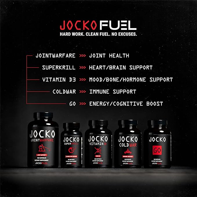 Jocko Fuel Joint Support Supplement - Glucosamine MSM for Joint Pain, Mobility, & Flexibility w/Turmeric & Boswellia (180 Capsules)