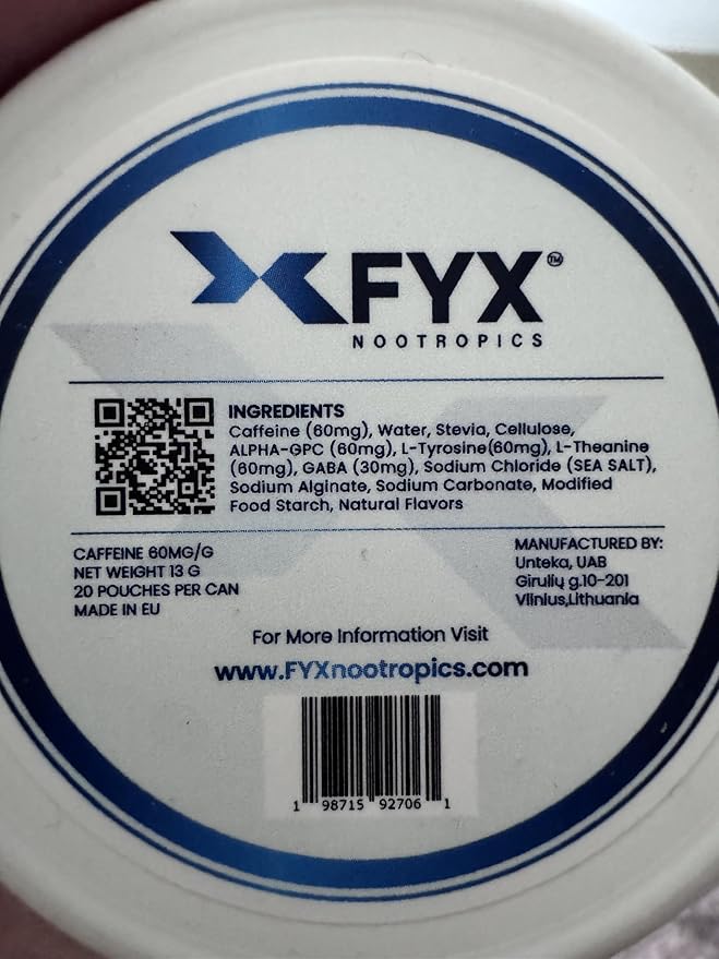 FYX Caffeine Nootropic Pouches (Spearmint) – Clean Energy & Focus with Alpha-GPC, L-Tyrosine & L-Theanine – Brain Supplement 60mg Caffeine Pouches – Sugar-Free Alpha Nootropic Pouches – 20-Pack