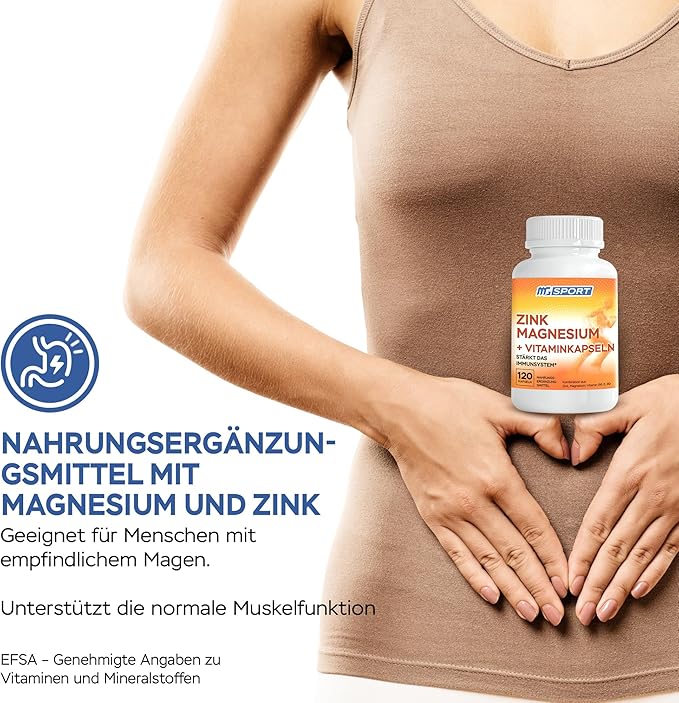 Magnesium Zinc Supplement with Vitamins B6, B9, High Absorption Zinc Magnesium Combination for Immune Support, Muscle Recovery, EZ-MG Easy on Stomach, 120 Capsules