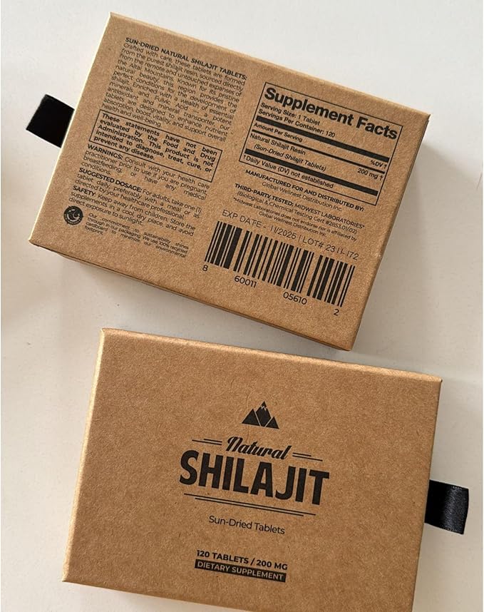 Natural Shilajit Tablets - 120 Count, Sun Dried 100% Pure Shilajit for Men & Women with Fulvic Acid & 85+ Essential Trace Minerals for Peak Physical & Mental Performance, Immune Health & Detox