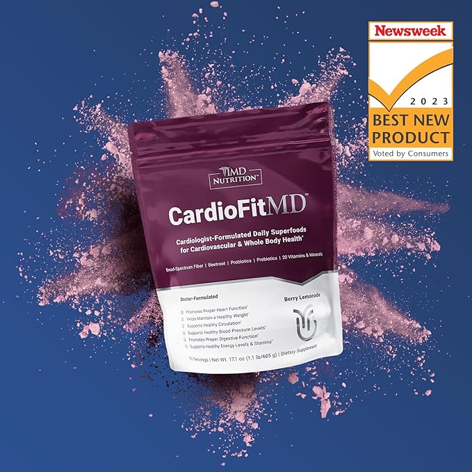 1MD Nutrition CardioFitMD - Vegan Beets Superfood Keto-Friendly Heart Health Powder - Nitric Oxide Supplement - Beet Root Powder for Healthy Blood Pressure & Circulation - High Fiber Drink - 30 Days