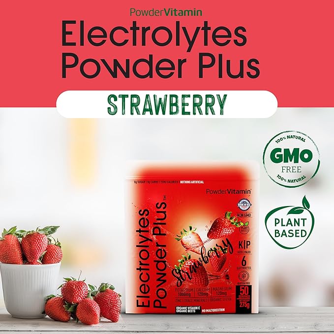 Electrolytes Powder Plus Keto, Strawberry (50 Servings) 0 Sugar, No Maltodextrin,1000mg Potassium,120mg Calcium,120mg Magnesium,Organic Vitamin C,Zero Calories, Energy Hydration Powder