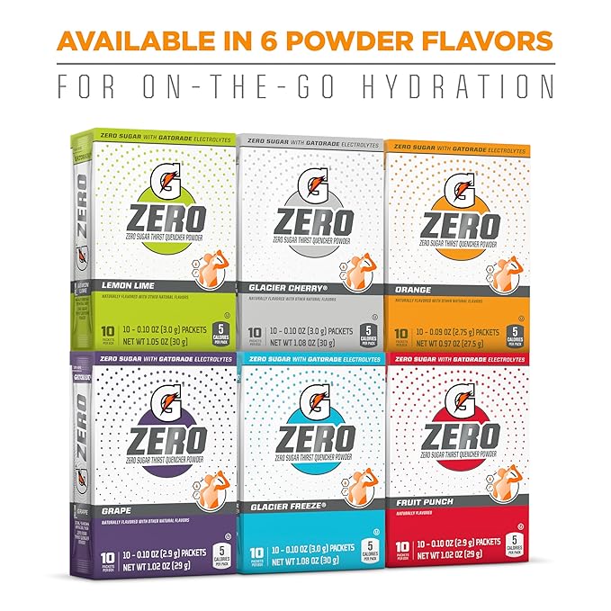 Gatorade G Zero Powder, Grape, 0.10oz Packets, Makes 20 ounces, 10 Count (Pack of 12)