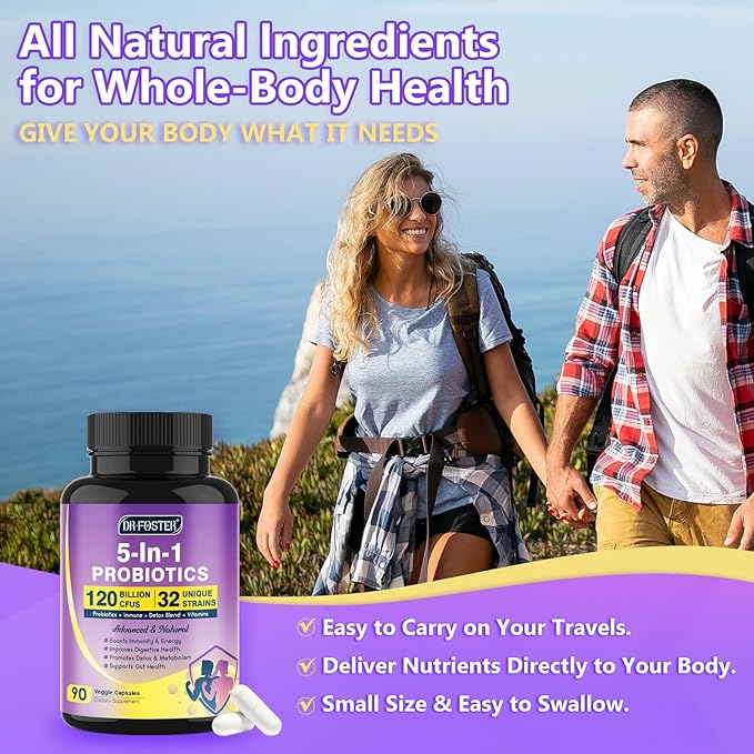 Probiotics for Women & Men Digestive Health,120 Billion CFUs, Prebiotics and Probiotics for Gut Health, D3, Zinc & Immune Support Herbs, Detox Cleanse, 45 Day - 3 Month Supply