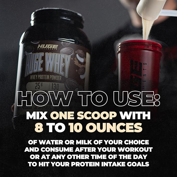 Huge Whey, Protein Powder for Muscle Gain, 25g Protein, 12g EAAs, Supports Muscle Growth, Performance & Recovery (Cookie & Cream, 30 Servings)