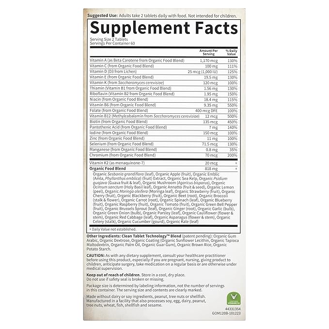 Garden of Life Organics Whole Food Multivitamin for Men, 120 Tablets, Vegan Mens Vitamins and Minerals for Mens Health and Well-Being, Certified Organic Vegan Mens Multi